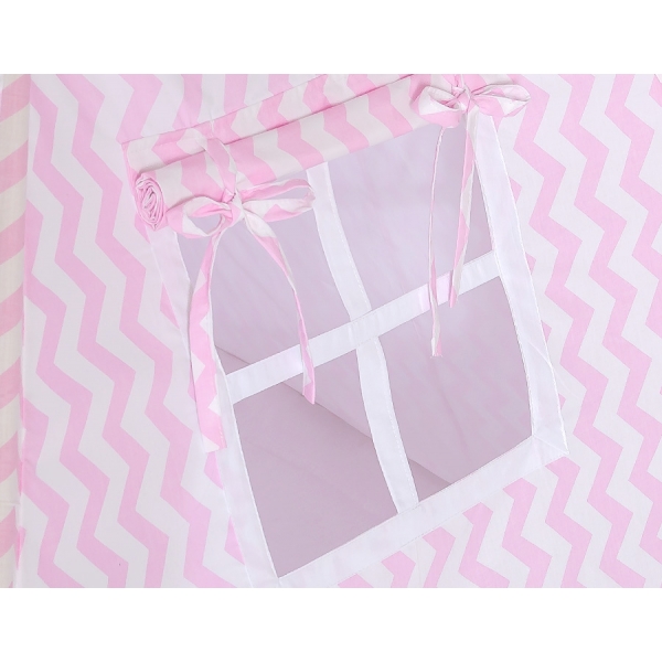 Teepee Zelt Kinder + Schmuckfedern GRATIS! - Chevron rosa