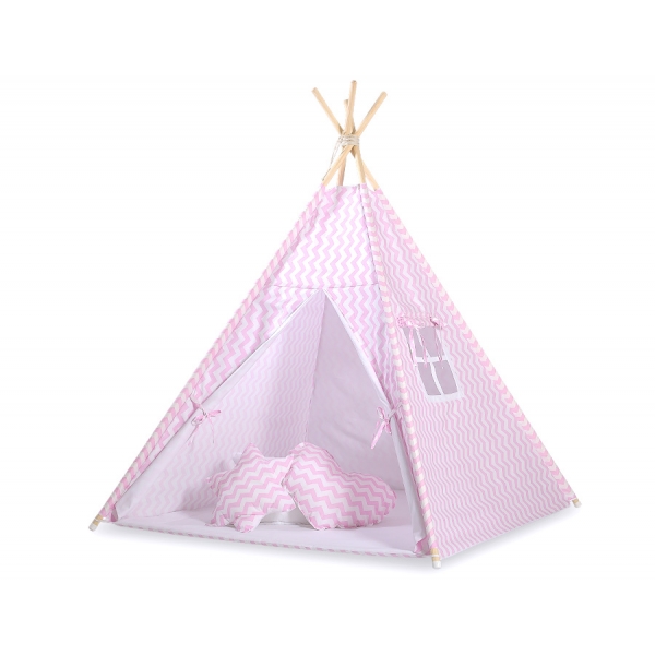 Teepee Zelt Kinder + Schmuckfedern GRATIS! - Chevron rosa