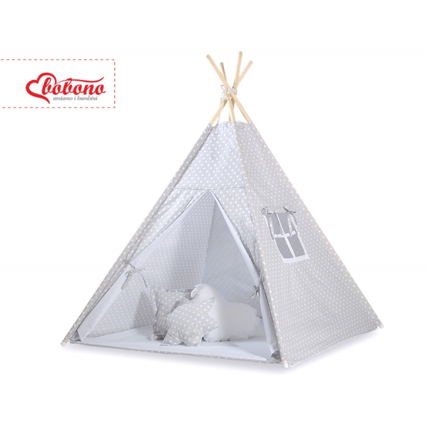 Teepee  Kinder Spielzelt + Schmuckfedern GRATIS! - Grau-Punktemuster