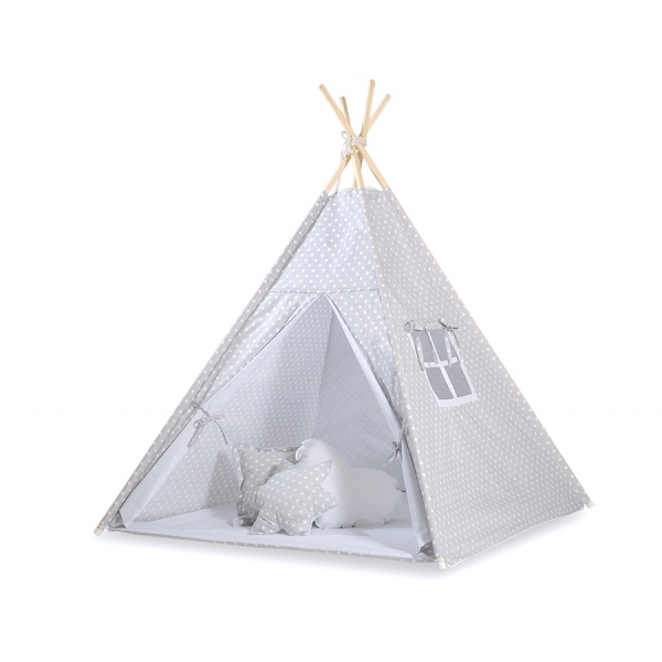 Teepee  Kinder Spielzelt + Schmuckfedern GRATIS! - Grau-Punktemuster