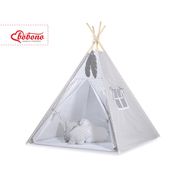 Teepee  Kinder Spielzelt + Schmuckfedern GRATIS! - Grau-Punktemuster