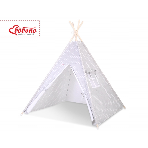 Teepee  Kinder Spielzelt + Schmuckfedern GRATIS! - Grau-Punktemuster