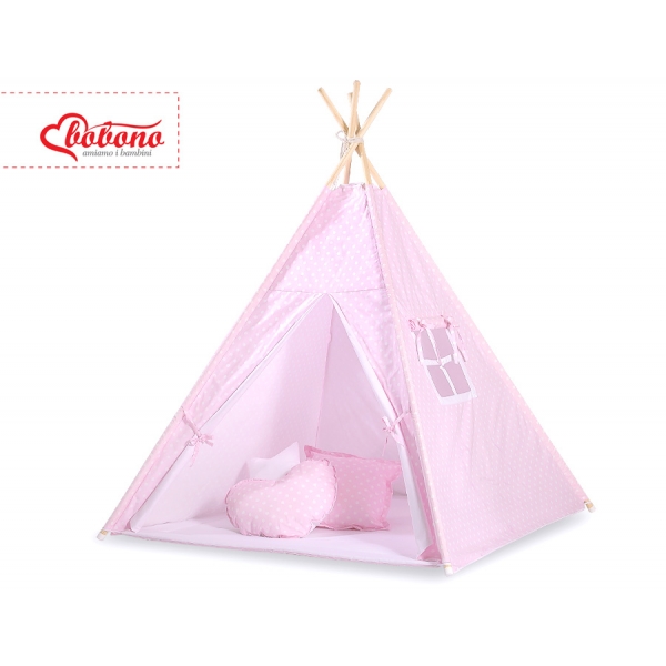 Teepee Zelt Kinder + Schmuckfedern GRATIS! - Rosa-Punktemuster
