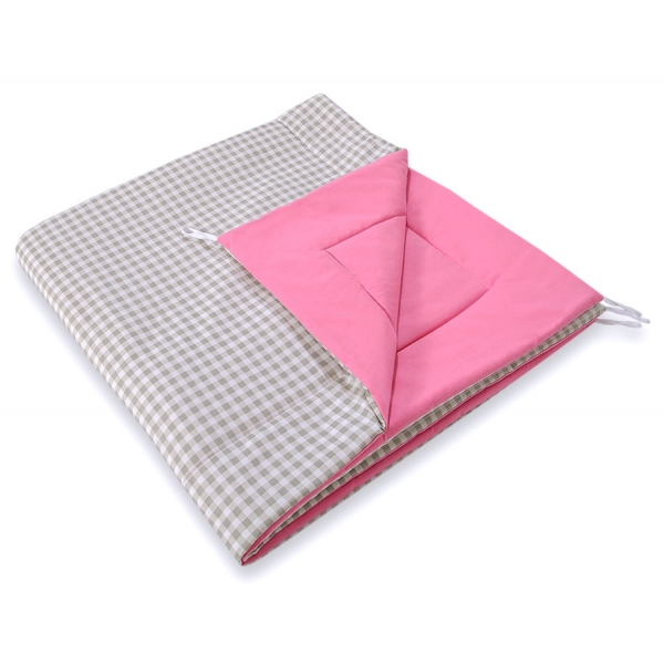 Teepee Zelt mit Spielmatte und Schmuckfedern GRATIS! - Grau kariert-rosa
