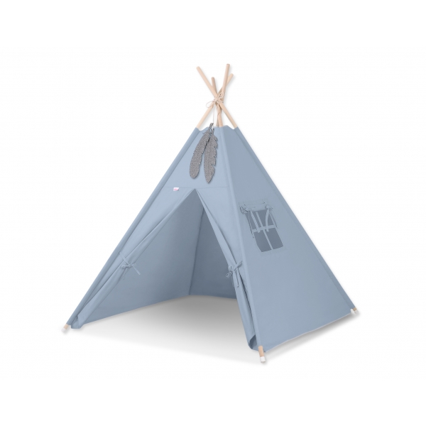 Teepee Kinder Spielzelt + Schmuckfedern GRATIS!- pastellblau