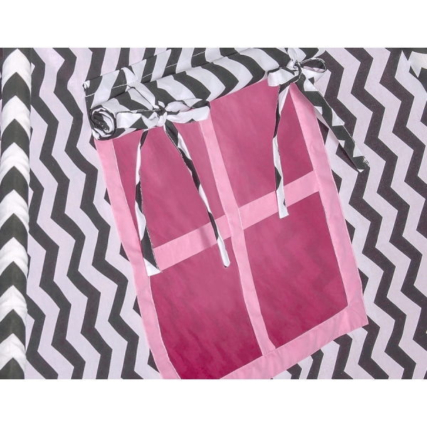 Tipi Zelt - Chevron schwarz/ dunkel rosa
