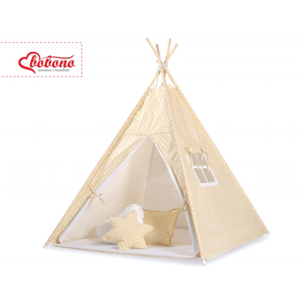Tipi Zelt für Kinder + Schmuckfedern GRATIS! - Beige-Punktemuster