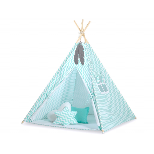 Tipi Kinder Spielzelt + Schmuckfedern GRATIS! - Chevron minze