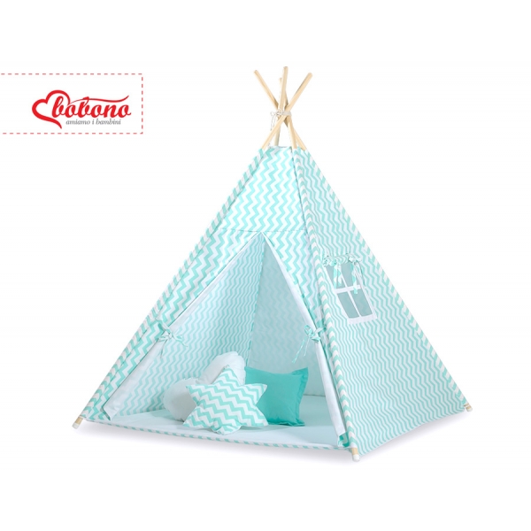 Tipi Kinder Spielzelt + Schmuckfedern GRATIS! - Chevron minze