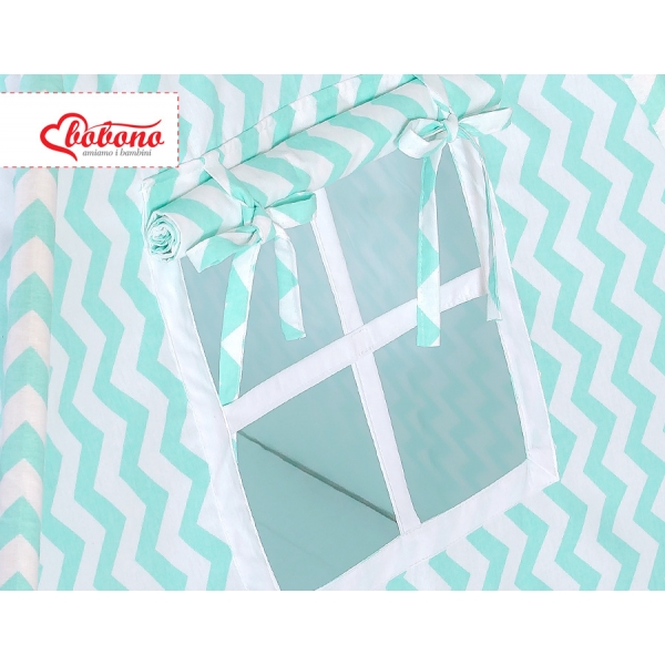 Tipi Kinder Spielzelt + Schmuckfedern GRATIS! - Chevron minze