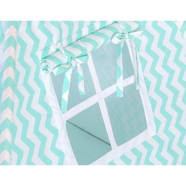 Tipi Kinder Spielzelt + Schmuckfedern GRATIS! - Chevron minze