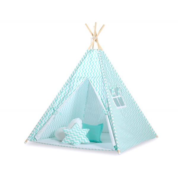 Tipi Kinder Spielzelt + Schmuckfedern GRATIS! - Chevron minze