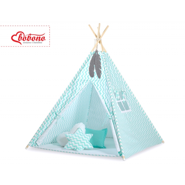 Tipi Kinder Spielzelt + Schmuckfedern GRATIS! - Chevron minze