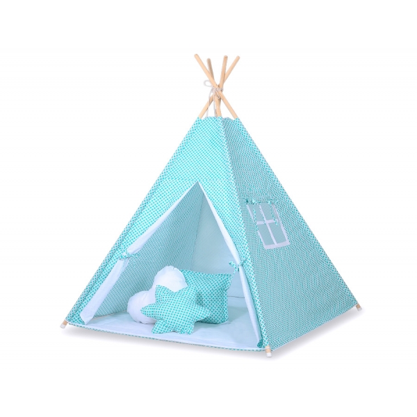 Tipi-Zelt - Minze-Blumenmuster/weiß