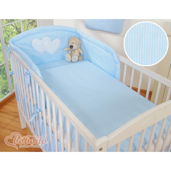 Universal Babybett Kopfschutz - Hängende Herzen blau gestreift