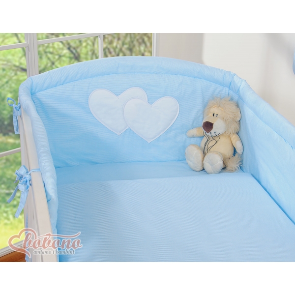 Universal Babybett Kopfschutz - Hängende Herzen blau gestreift