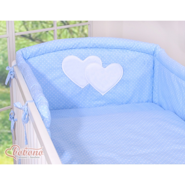 Universal Babybett Kopfschutz - Hängende Herzen Blau-Punktemuster