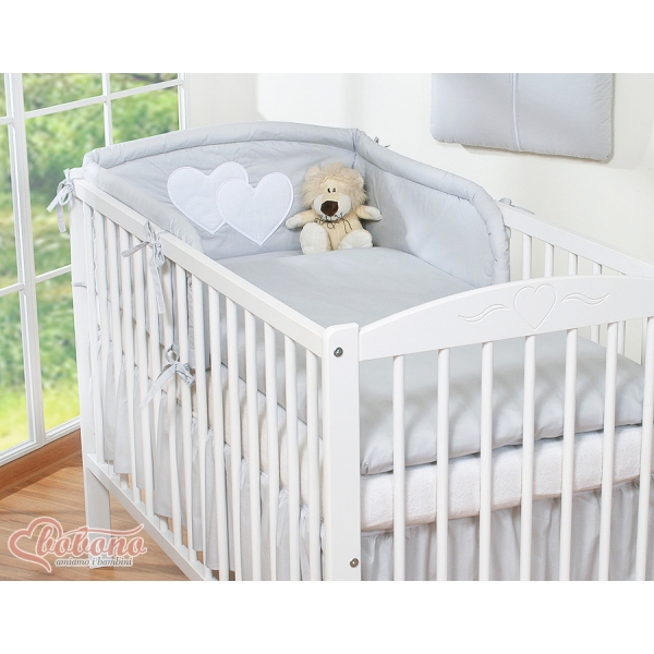 Universal Babybett Kopfschutz - Hängende Herzen grau