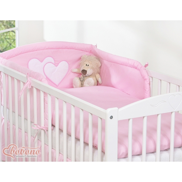 Universal Babybett Kopfschutz - Hängende Herzen rosa