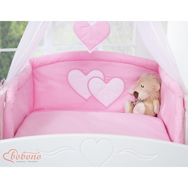 Universal Babybett Kopfschutz - Hängende Herzen rosa