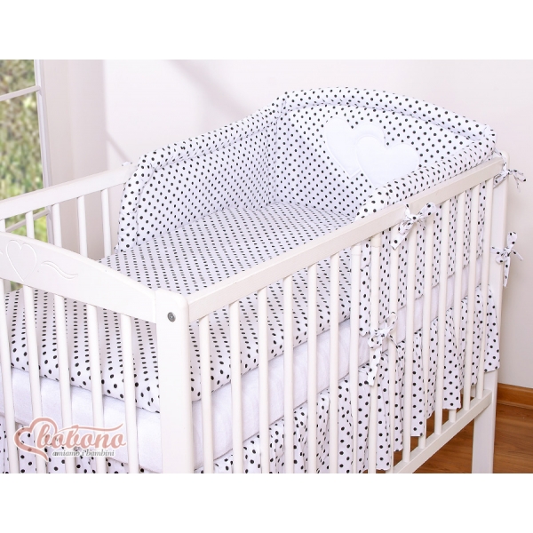 Universal Babybett Kopfschutz - Hängende Herzen Schwarz-Punktemuster