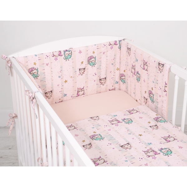 Universal Bettumrandung für Babybett - Eulen creme-minze