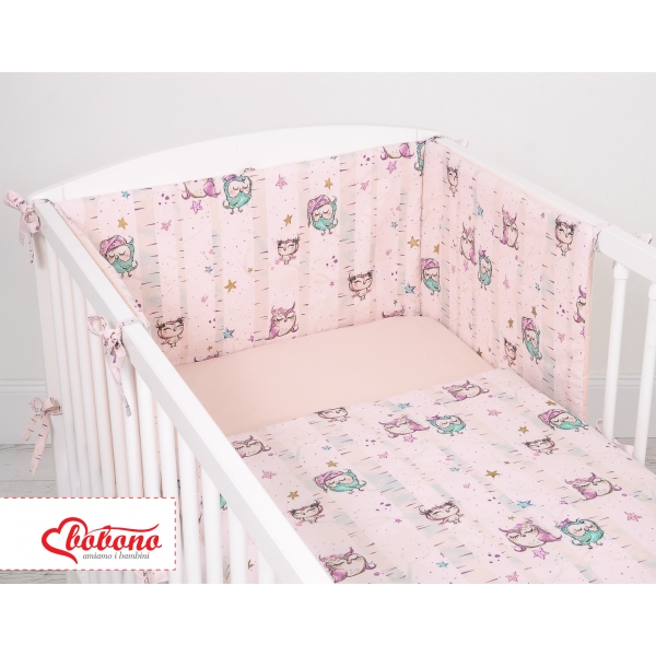 Universal Bettumrandung für Babybett - Eulen creme-minze