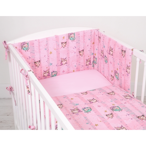 Universal Bettumrandung für Babybett - Eulen rosa
