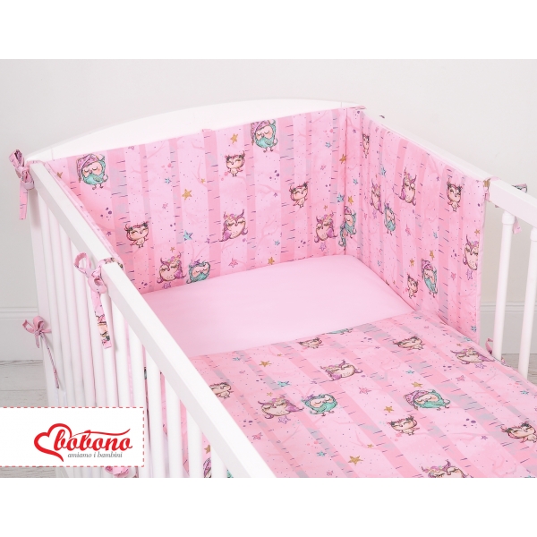 Universal Bettumrandung für Babybett - Eulen rosa