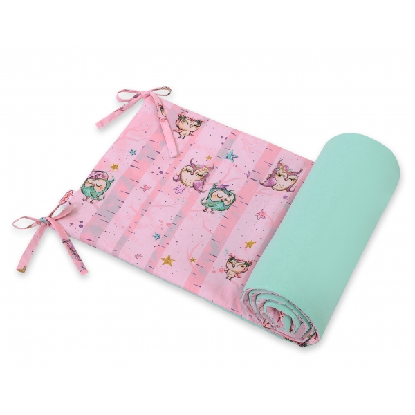 Universal Bettumrandung für Babybett - Eulen rosa-minze