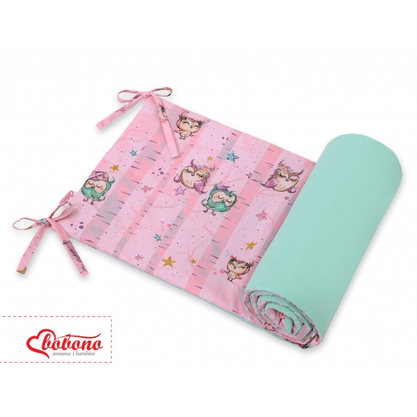Universal Bettumrandung für Babybett - Eulen rosa-minze