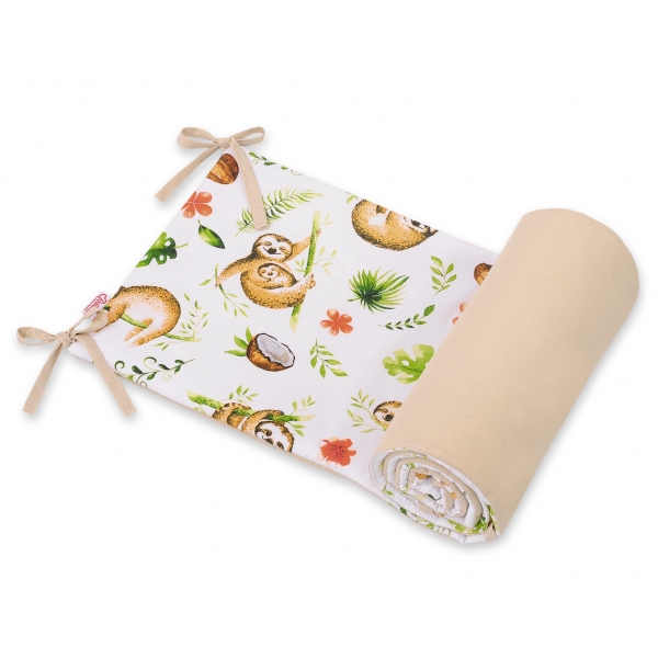 Universal doppelseitig Kopfschutz für Kinderbett - Faultiere beige/beige