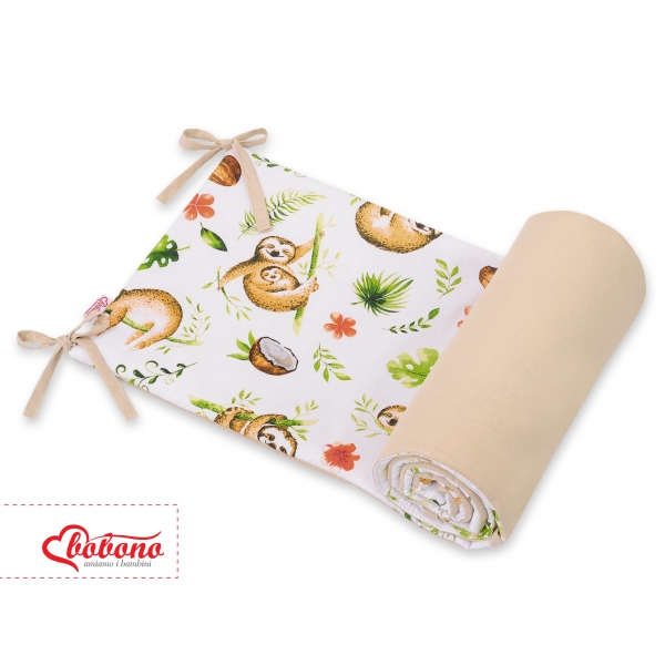 Universal doppelseitig Kopfschutz für Kinderbett - Faultiere beige/beige