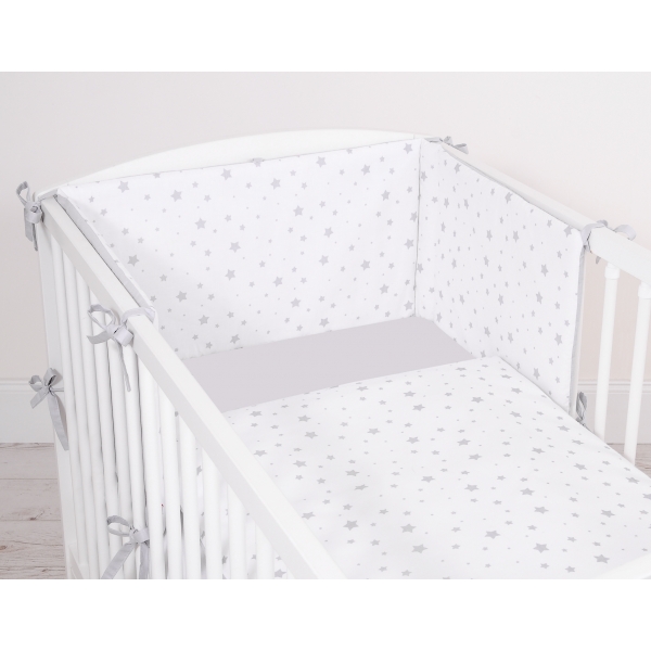 Universal doppelseitig Kopfschutz für Kinderbett - Mini Sternchen grau/grau