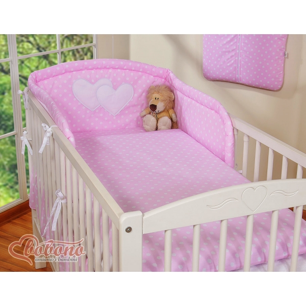 Universal Kopfschutz für Babybett 60x120cm und 70x140cm - Hängende Herzen Rosa-Punktemuster