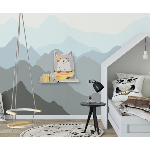 Wandregal für das Kinderzimmer - Graue Katze