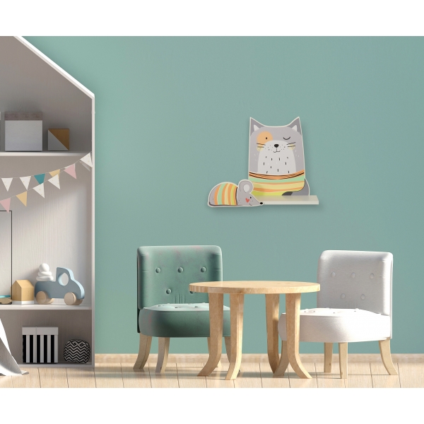 Wandregal für das Kinderzimmer - Graue Katze