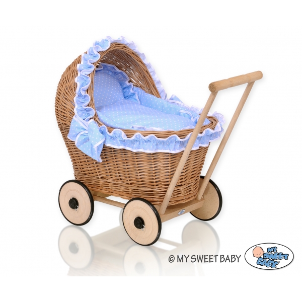 Weide Puppenwagen Bettwäsche Blau mit Weiß Punktmuster nr 1702-588