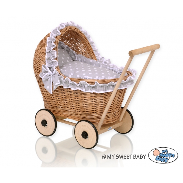 Weide Puppenwagen Bettwäsche Grau mit Weiß Punktmuster nr 1702-583
