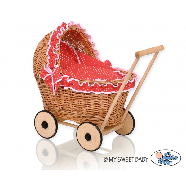Weide Puppenwagen Bettwäsche Rot mit Punktmuster nr 1702-763