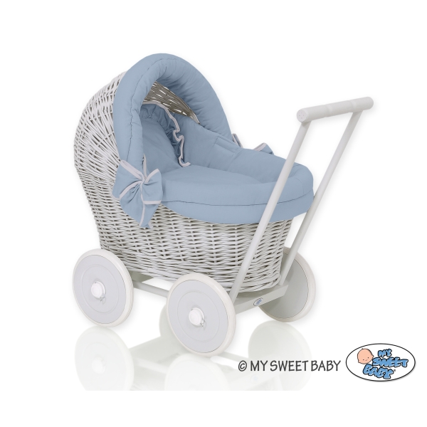 Weide Puppenwagen Grau pastellblau Bettwäsche Set
