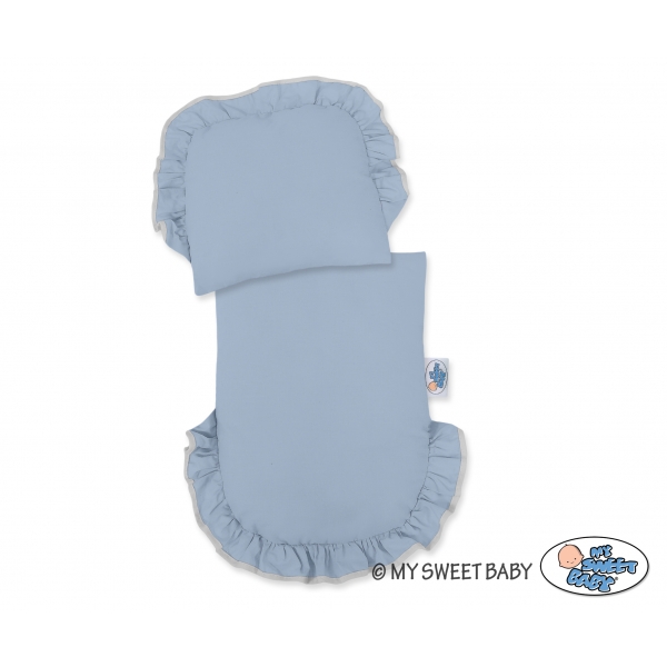 Weide Puppenwagen Grau pastellblau Bettwäsche Set