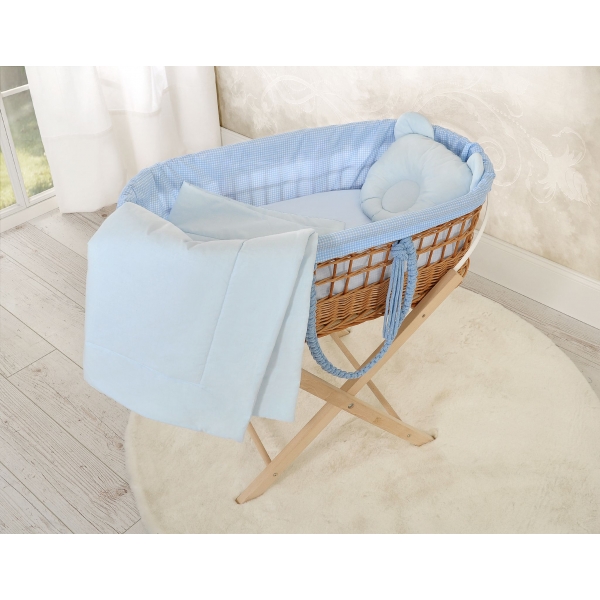 Weidenkorb im Boho-Stil für Babys Baumwolle Polsterung - blau kariert