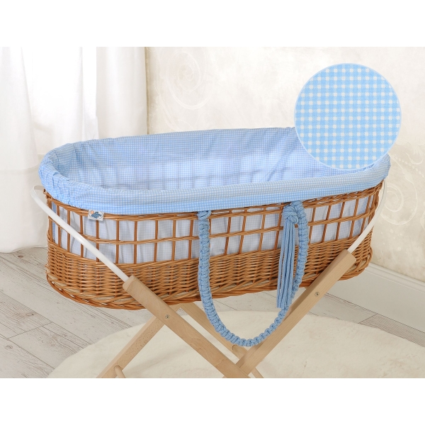 Weidenkorb im Boho-Stil für Babys Baumwolle Polsterung - blau kariert