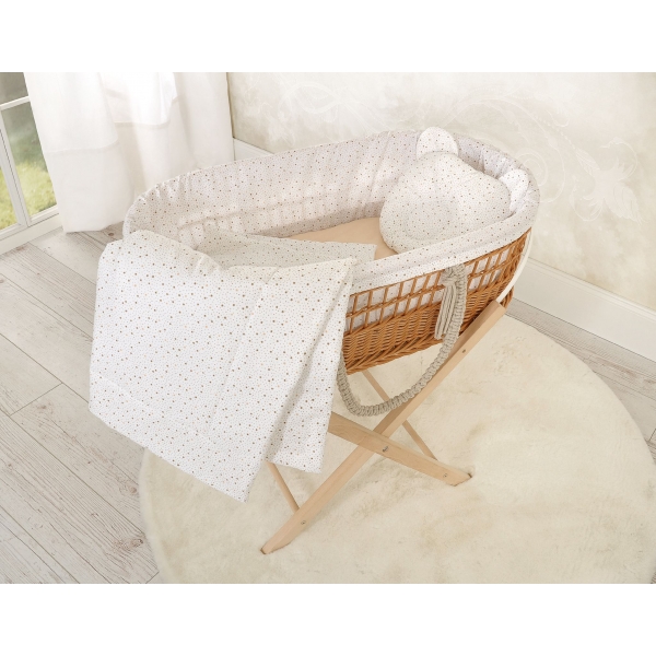 Weidenkorb im Boho-Stil für Babys Baumwolle Polsterung - Mini Sternchen Gold