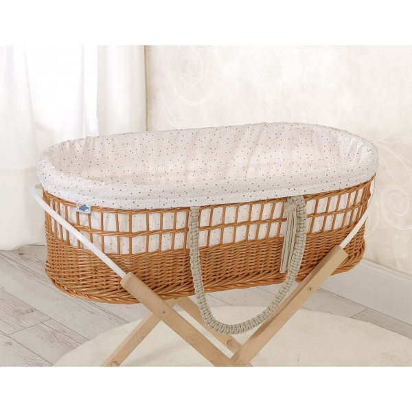 Weidenkorb im Boho-Stil für Babys Baumwolle Polsterung - Mini Sternchen Gold