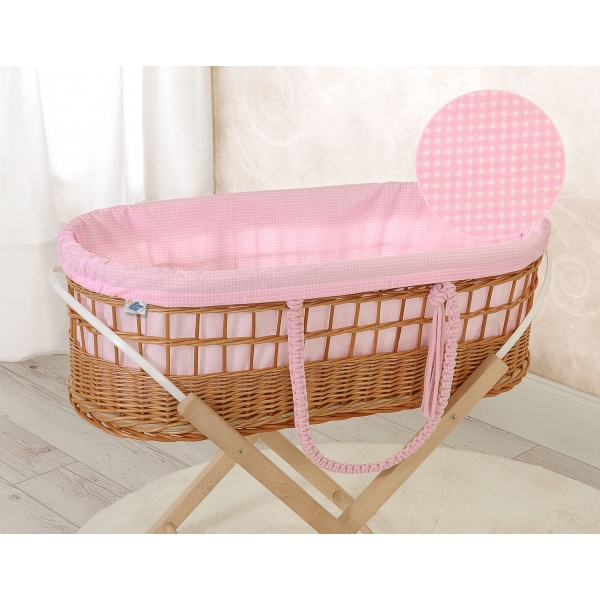 Weidenkorb im Boho-Stil für Babys Baumwolle Polsterung - rosa kariert