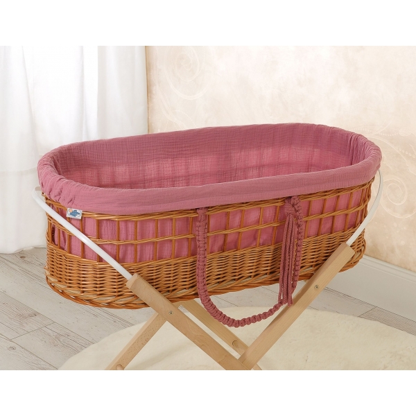 Weidenkorb im Boho-Stil für Babys mit Polsterung - pastellviolett