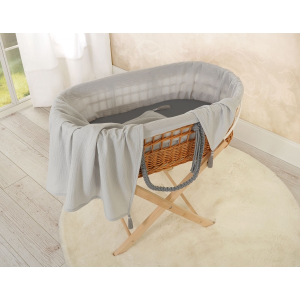 Weidenkorb im Boho-Stil für Babys Musselin Polsterung - Grau