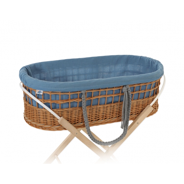 Weidenkorb im Boho-Stil für Babys musselin Polsterung - pastellblau